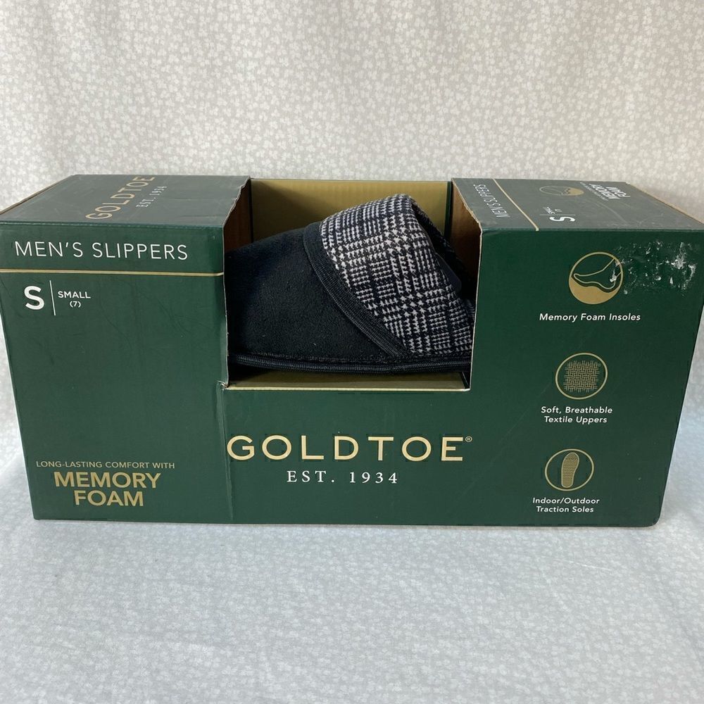 GOLDTOE Men's Size Small (7) Black Memory Foam Slippers.